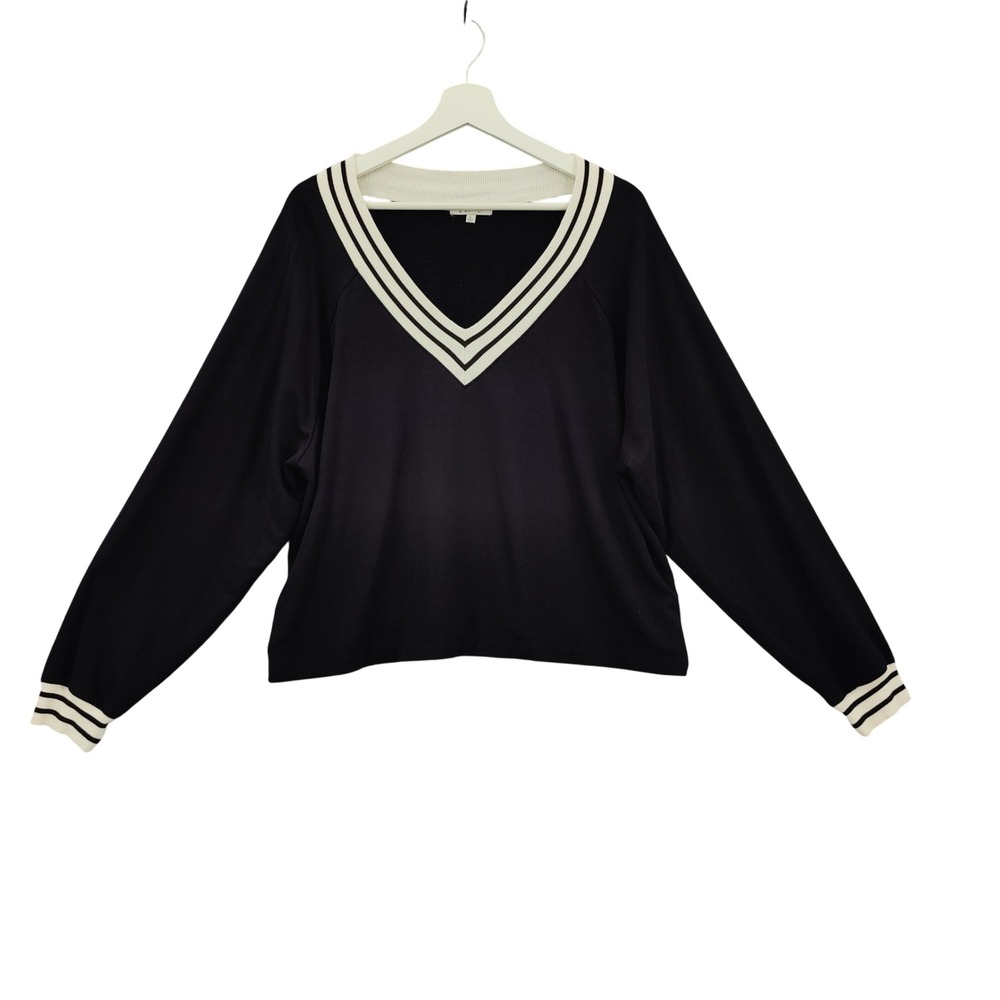 Z Supply Evereve Womens Off The Court Modal Sweatshirt Tennis Preppy L Black